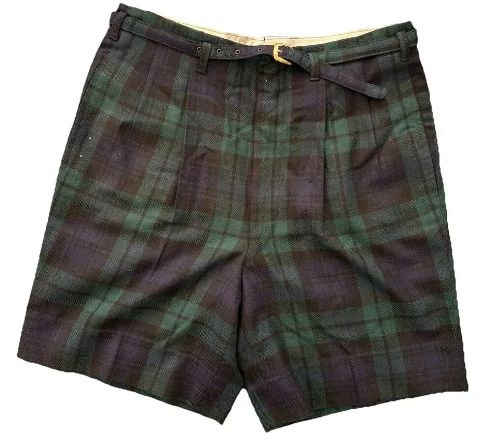 Mohan’s VTG 1956 Plaid Tartan Pleated Shorts Scottish Irish Gold FAIR WORN LOVED
